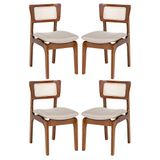 Kit 4 Cadeiras De Jantar Portugal Em Madeira Imbuia Encosto Tela Rattan Linho Bege M58