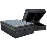 Cama Box Baú Queen: Colchão Molas Ensacadas Ortobom Orthotel Luxo + Base Crc Suede Gray (158x198)
