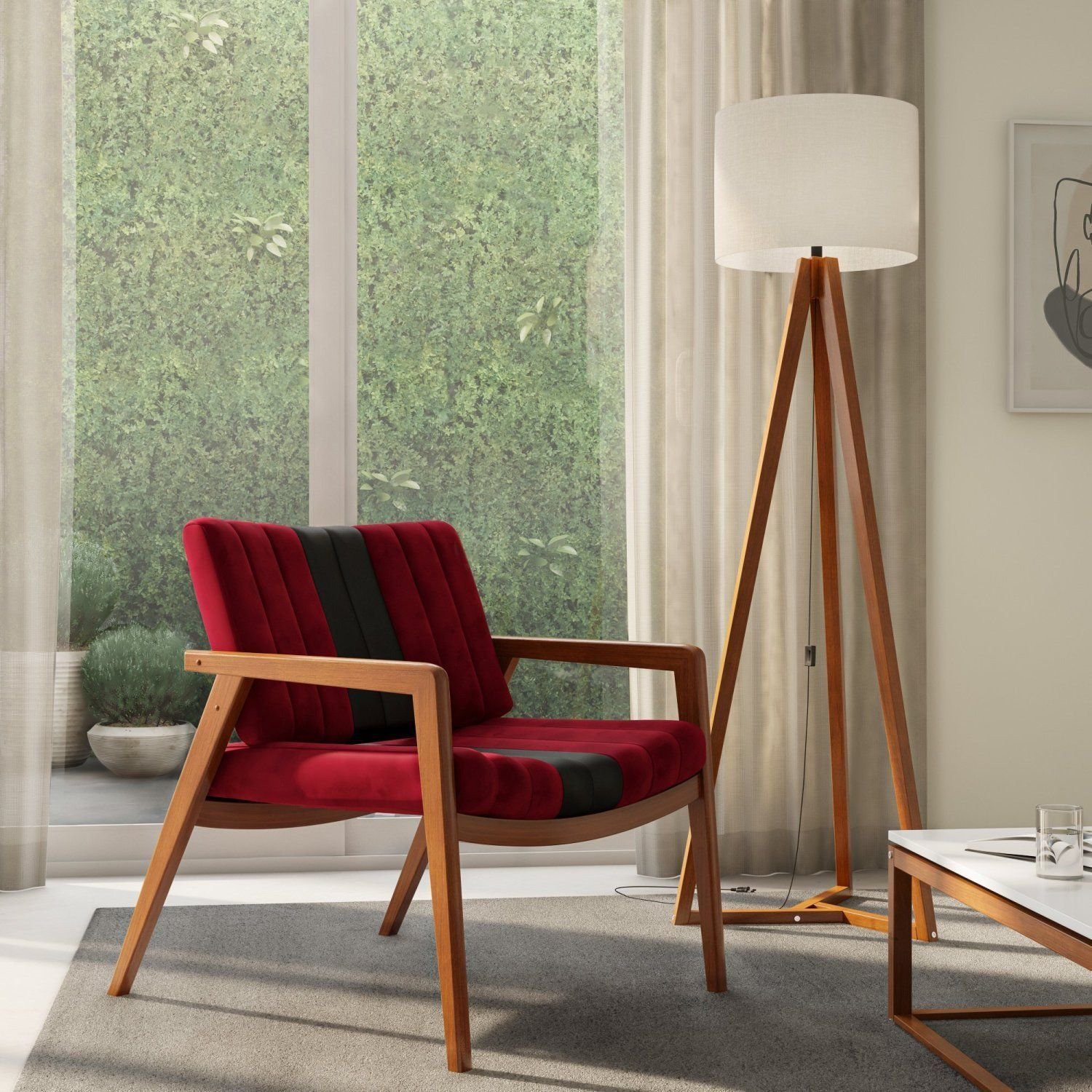 Poltrona Couro E Veludo 245 Uxua Vermelho