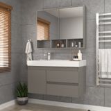 Conjunto Gabinete Para Banheiro Com Espelheira Orla 80 Cimento