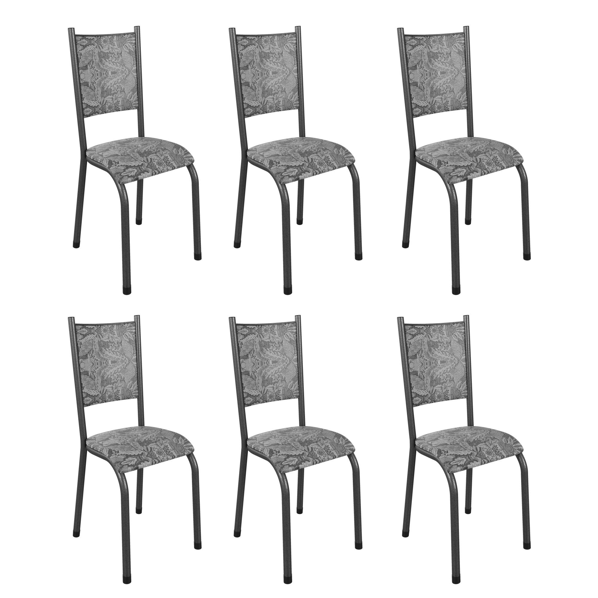 Kit Com 06 Cadeiras Bianca 100cm X 48cm X 39cm Prata