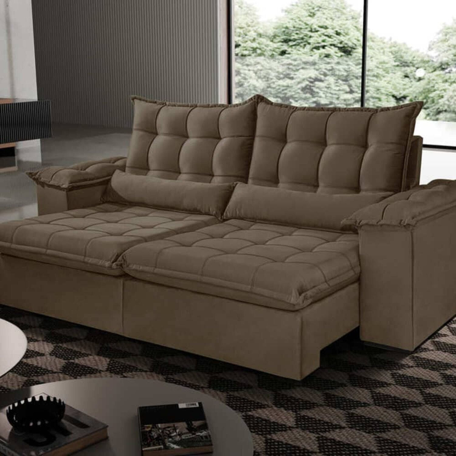 Sofá 2,30 Retrátil E Reclinável Malibu Com Molas Bonnel 3 Lugares Marrom