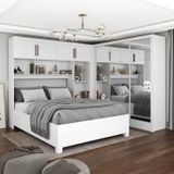 Guarda-roupa Casal Modulado 4 Portas Com Cama Santiago 3 Portas Premium 5 Gaveta Com Espelho Branco
