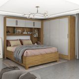 Guarda-roupa Casal Modulado 4 Portas Com Cama Santiago 3 Portas 5 Gavetas Cinamomo/off White