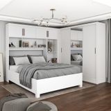 Guarda-roupa Casal Modulado 4 Portas Com Cama Santiago 3 Portas Plus 5 Gavetas Com Espelho Branco