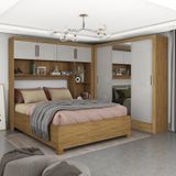 Guarda-roupa Casal Modulado 4 Portas Com Cama Santiago 3 Portas Plus 5 Gavetas Com Espelho Cinamomo/off White