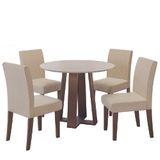 Conjunto De Mesa Sala De Jantar 4 Cadeiras Redonda 1,03m Athenas Cedro/areia
