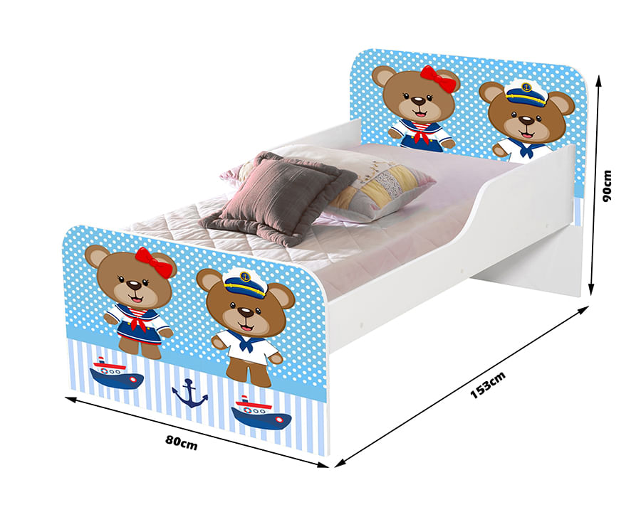 Mini cama Juvenil Infantil Gatinho Branca/Azul Com Colchão - Móveis Bela