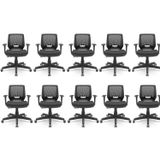 Kit 10 Cadeiras Para Escritório Ergonômica Giratória Beezi Nr17 Preto Preto