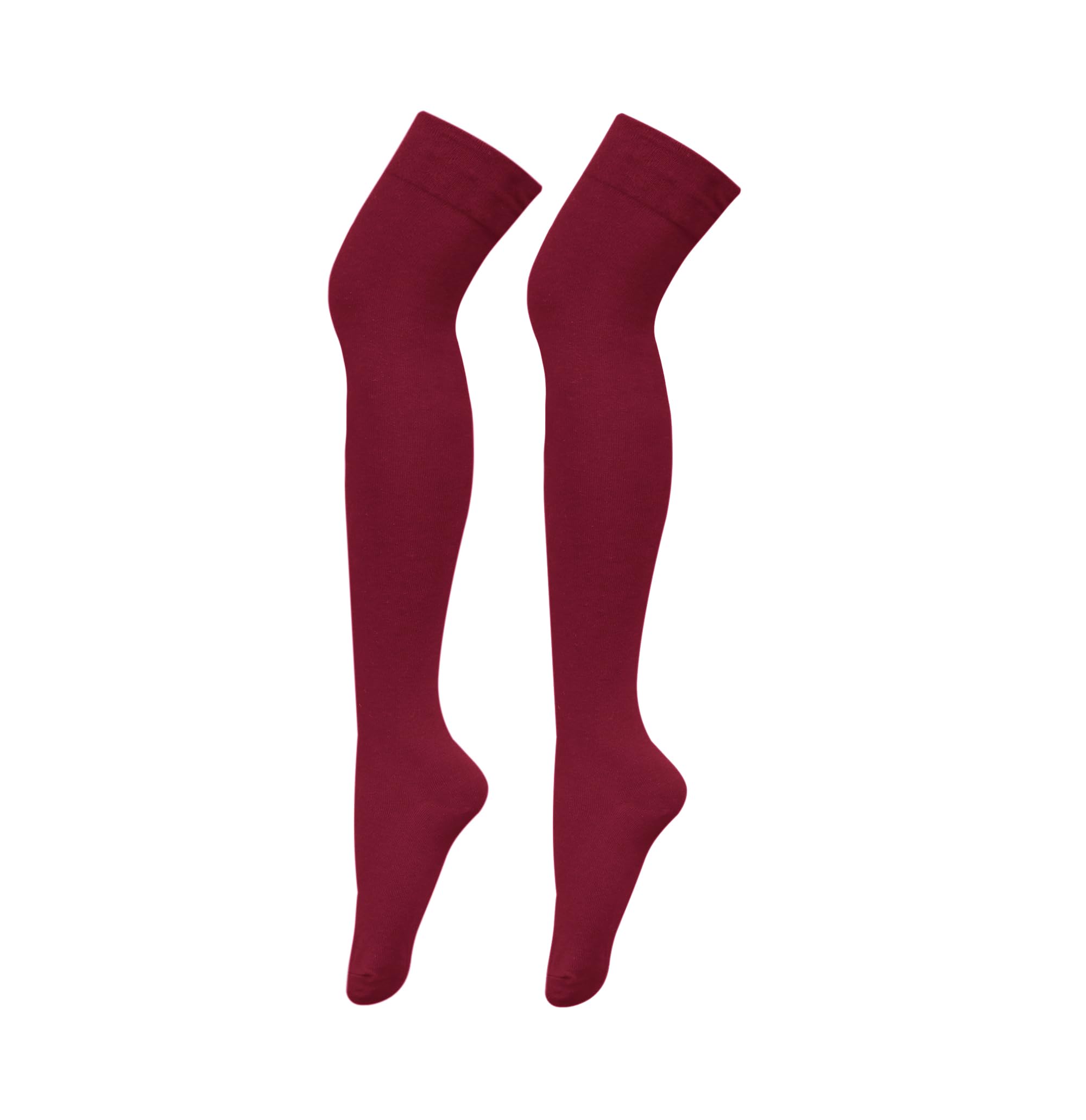 Meias Até A Coxa Bestjybt Femininas De Algodão Sobre O Joelho, Vinho Tinto
