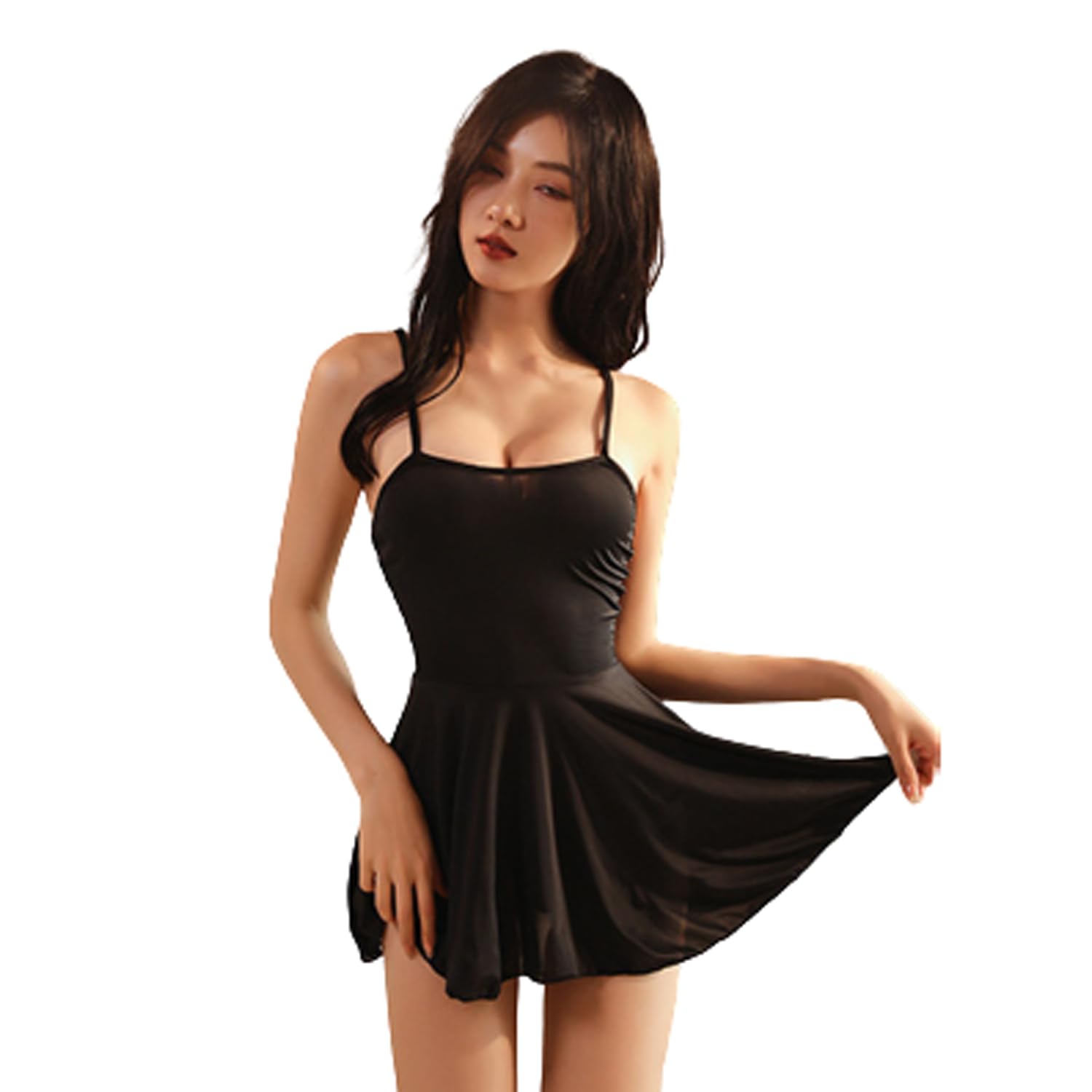 Pijama Singuyun Ice Silk Slip Dress Feminino Preto