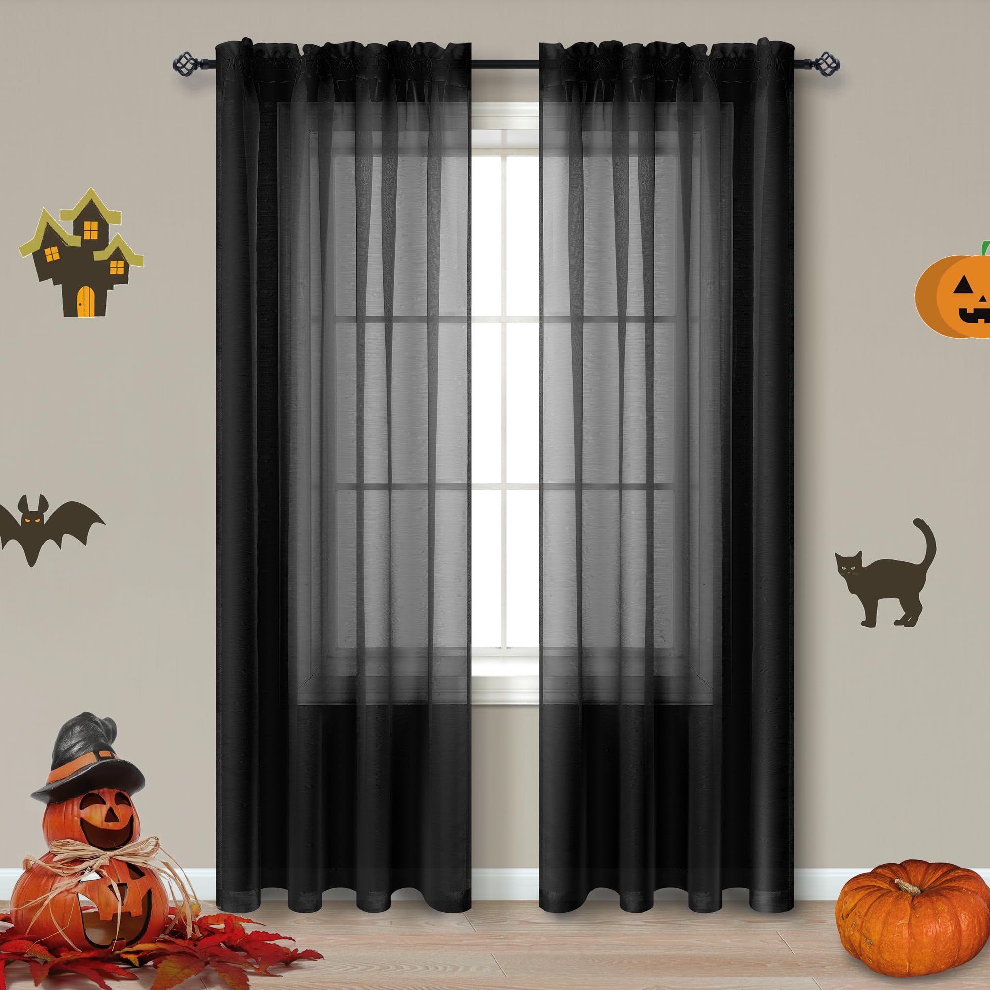 Cortinas Pitalk Black Sheer 240 Cm Para Sala De Estar Com 2 Painéis