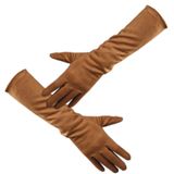 Luvas Qin Fe, Camurça, Longas, Couro Sintético, Ópera, 40 Cm, Marrons