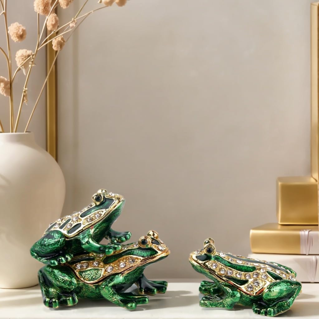 Caixas De Joias Sevenbees Decorative Frogs Hinged Gift Green