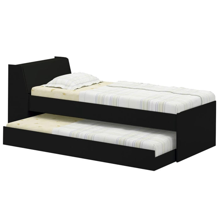 Cama Solteiro Bicama Cabeceira Bau 220x88 Bb28 Preto Dtall