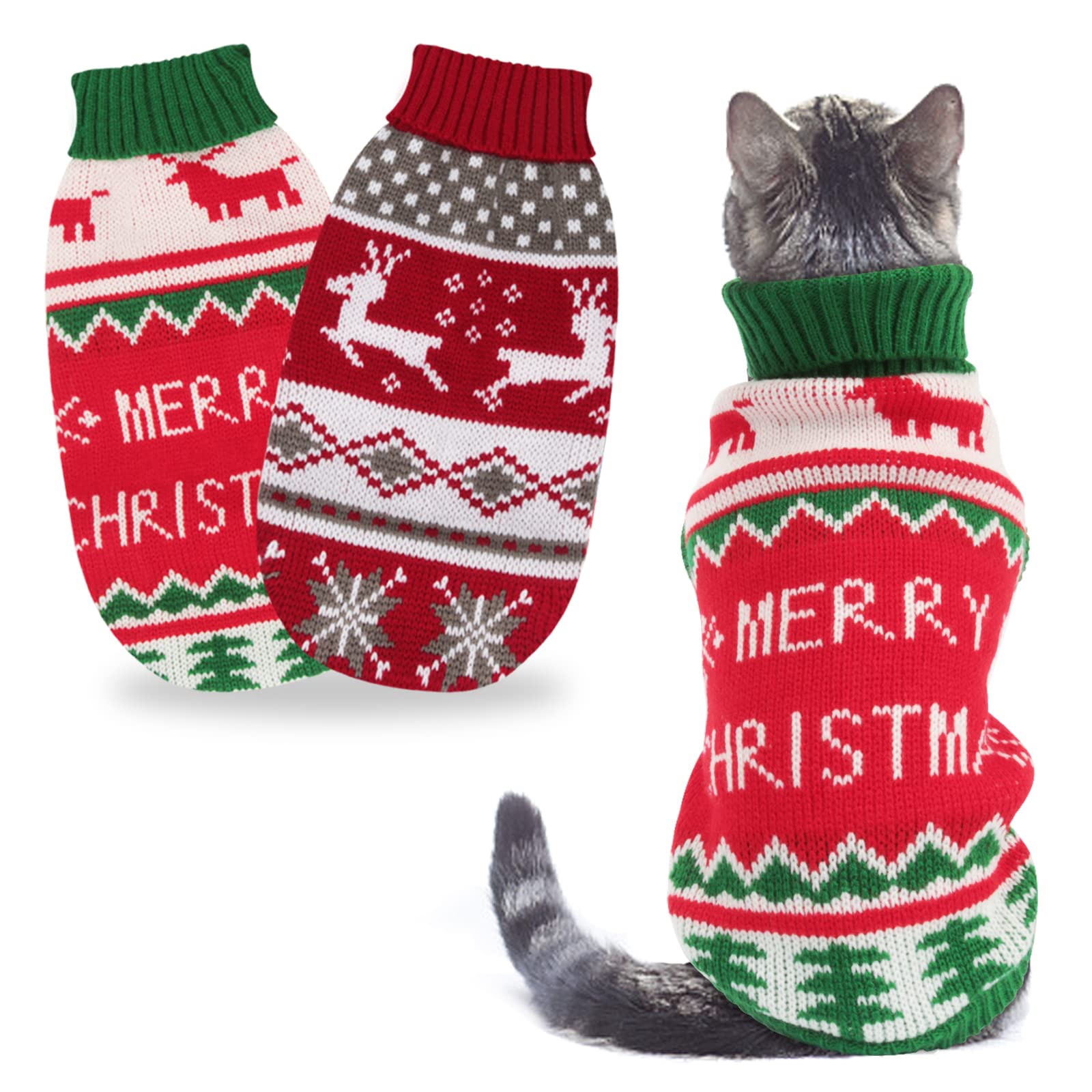 Suéteres Para Animais De Estimação Bwogue Cat Christmas Sweater Para Cães E Gatinhos