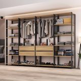 Guarda Roupas Closet Modulado 205cm 4 Peças Com 4 Gavetas E Cabideiros Multimóveis Mp4321 Preto Madeirado