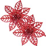 Kit 20 Flores Vermelha Gliter Decoração Árvore De Natal 14cm