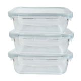Conjunto 3 Potes Alimentos Hermético Marmita Vidro Fit