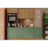 Cozinha Completa 5 Peças Botanic 1 Aéreo Balcão 2 Paneleiros 1 Complemento M650 Nogueira Verde Oliva
