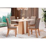 Conjunto Mesa De Cozinha Orus Com Tampo Madeirado 120x80cm E 4 Cadeiras Isa Nature Off White Suede Marrom Henn