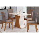 Conjunto Mesa De Cozinha Luiza Com Tampo De Vidro 120x80cm E 4 Cadeiras Isa Nature Off White Suede Marrom Henn