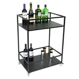 Carrinho Para Bebidas Estilo Industrial Preto Com Prateleiras Em Mdf Preto