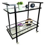 Carrinho Decorativo Multiuso Industrial Preto Com 2 Prateleiras Em Vidro Incolor