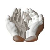 Porta Objetos Decorativo Mãos 15,5cm Em Cimento Artesanal Branco