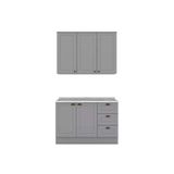 Cozinha Modulada Completa Americana 3 Peças 1 Aéreo + 1 Balcão + Complemento Cz122 Cinza