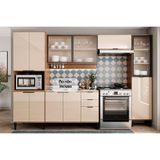 Cozinha Modulada Completa Alpha 5 Peças 2 Aéreos + 1 Balcão + 1 Paneleiro + 1 Torre Quente C5p106 Freijó Off White