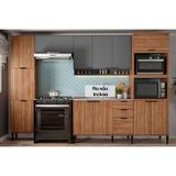 Cozinha Modulada Completa Alpha 5 Peças 2 Aéreos + 1 Balcão + 1 Paneleiro + 1 Torre Quente C5p98 Freijó Cinza