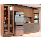 Cozinha Modulada Completa Botanic 6 Peças 2 Aéreos + 1 Balcão+ 2 Paneleiros + 1 Complemento M665 Nogueira Fendi