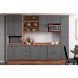 Cozinha Modulada Completa Bella 6 Peças 2 Aéreos + 2 Balcões+ 2 Paneleiros C6p55 Nogal Cinza