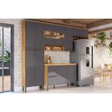Cozinha Modulada Completa Nápoli Prime 4 Peças 2 Aéreos + 1 Balcão + 1 Paneleiro C4p01 Amendoa Grafite Ronipa