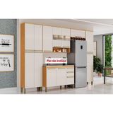 Cozinha Modulada Completa Nápoli Prime 5 Peças 2 Aéreos + 1 Balcão+ 2 Paneleiros C5p96 Amendoa Off White Ronipa