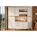 Cozinha Modulada Completa Nápoli Prime 4 Peças 1 Aéreo + Balcão + 2 Paneleiros C4p95 Amendoa Off White Ronipa