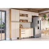 Cozinha Modulada Completa Nápoli Prime 4 Peças 2 Aéreos + 1 Balcão + 1 Paneleiro C4p01 Amendoa Off White Ronipa