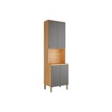 Paneleiro De Cozinha Modulado Napoli Prime Com 4 Portas E 1 Nicho Para Forno 66x222cm Amendoa Grafite Ronipa