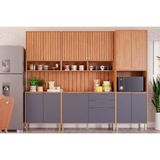 Cozinha Modulada Completa 7 Peças 2 Aéreos + 2 Balcões + 1 Paneleiro + 2 Complementos Cz011 Freijó Titanium