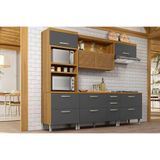Cozinha Modulada Completa Princesa 4 Peças 1 Aéreo + 2 Balcões + 1 Paneleiro C6p64 Freijó Grafite