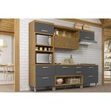 Cozinha Modulada Completa Princesa 4 Peças 1 Aéreo + 2 Balcões + 1 Paneleiro C6p65 Freijó Grafite