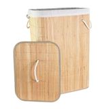 Cesto De Roupa Suja 72 Litros Lavanderia Em Bambu Com Tampa