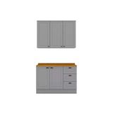 Kit Cozinha Modulada 3 Peças Americana 1 Aéreo + 1 Balcão + Complemento Cz123 Cinza