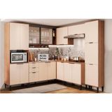 Cozinha Completa 8 Peças Alpha 3 Aéreos 3 Balcões 1 Paneleiro 1 Torre Quente C8p61 Freijó Off White