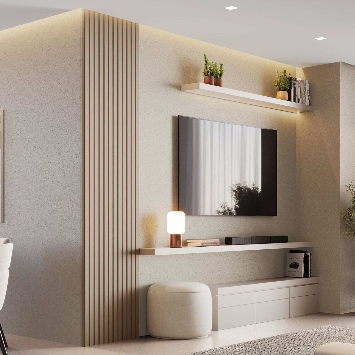 Painel Ripado Decorativo Milao 100% Mdf Em Placa 58x250x3,3 Bege