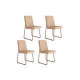 Cadeira De Cozinha Lira 1752 Kit 4 Uni Rose Linho Areia Courano Caramelo