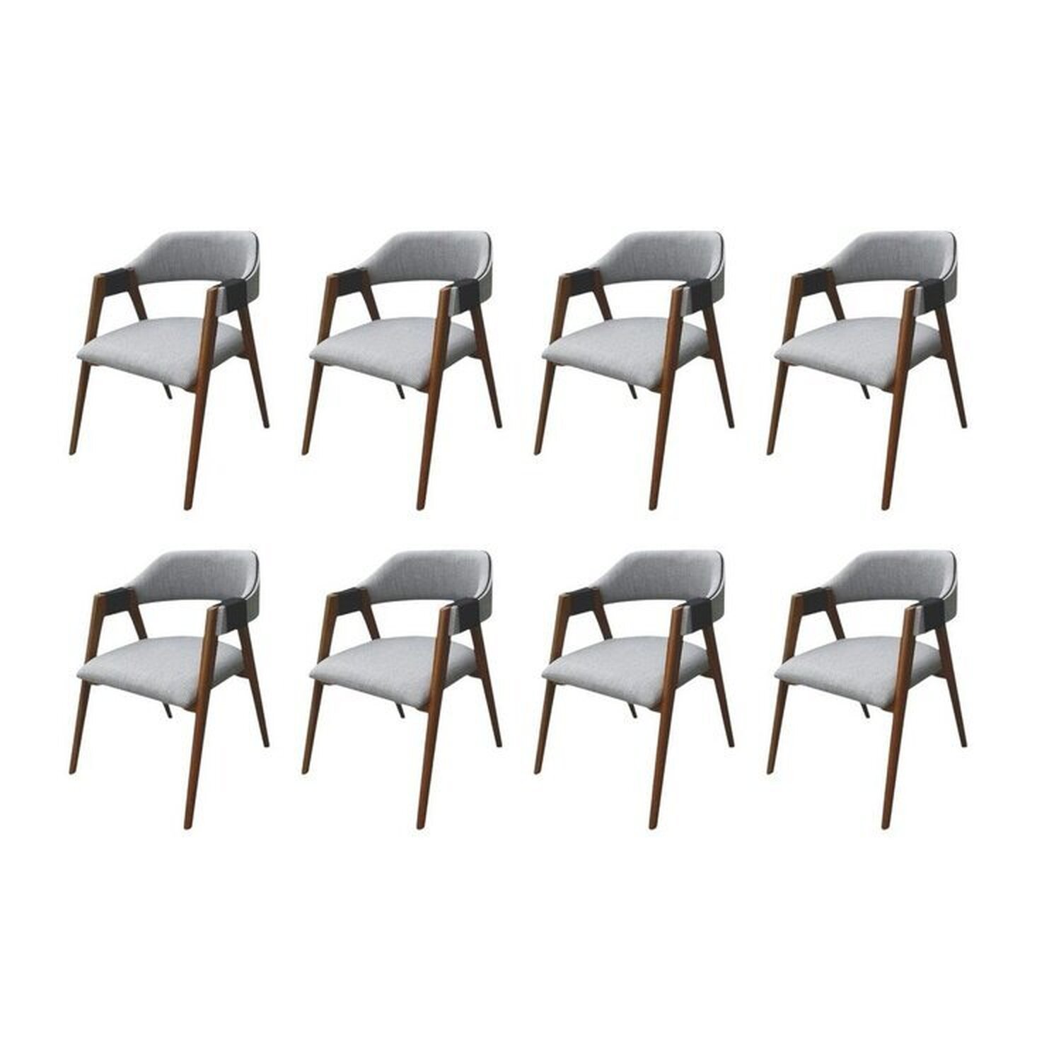 Kit 8 Cadeiras Laura Madeira Maciça De Eucalipto Verniz Rust Linho Cinza/marrom