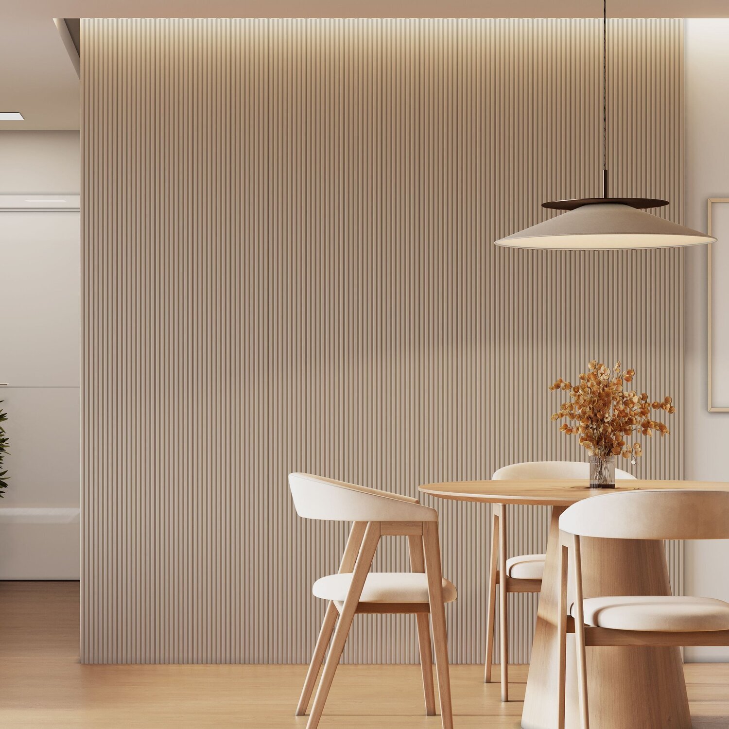 Painel Ripado Decorativo Toquio 100% Mdf Em Placas Modular 232x250x3,3 Bege