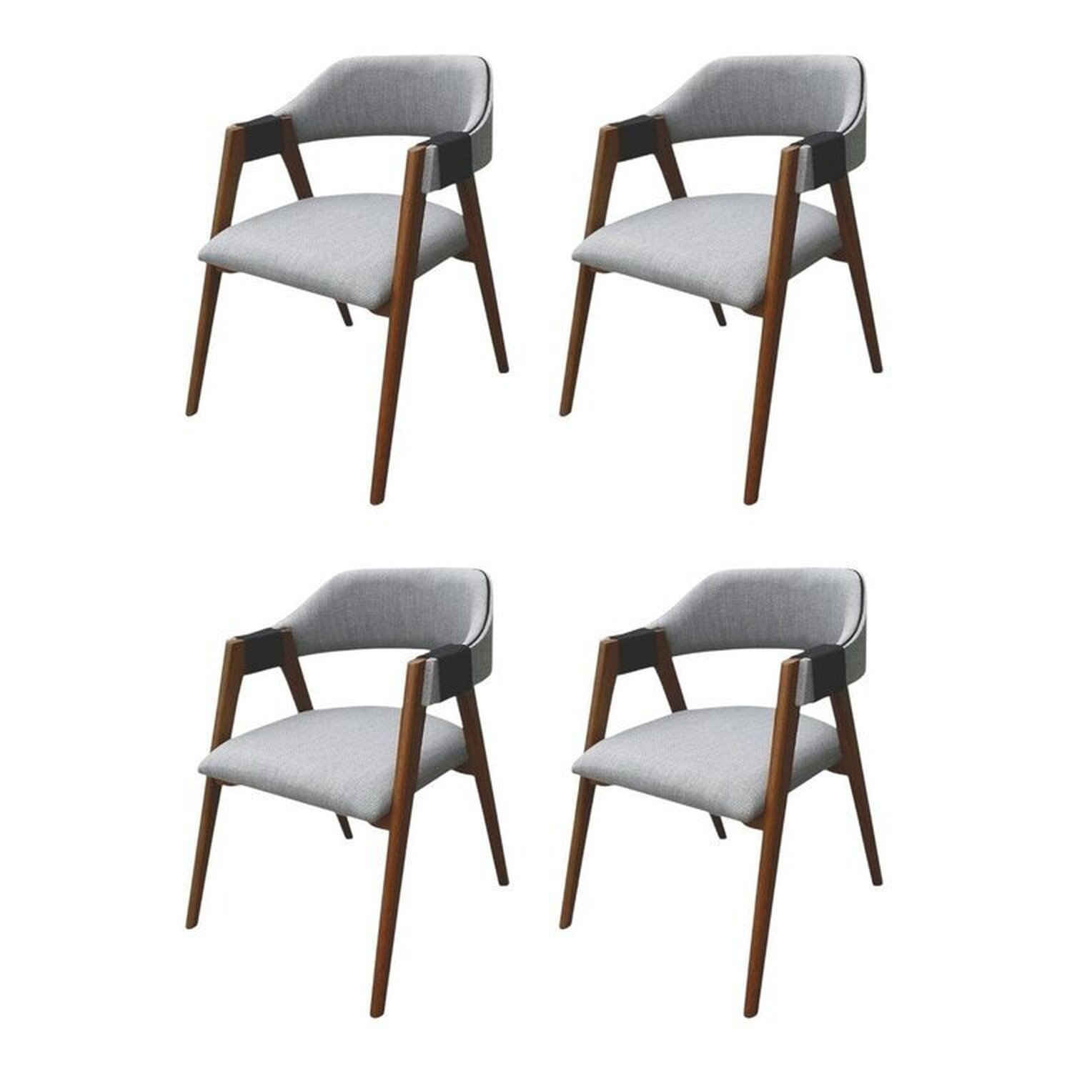 Kit 4 Cadeiras Laura Madeira Maciça De Eucalipto Verniz Rust Linho Cinza/marrom